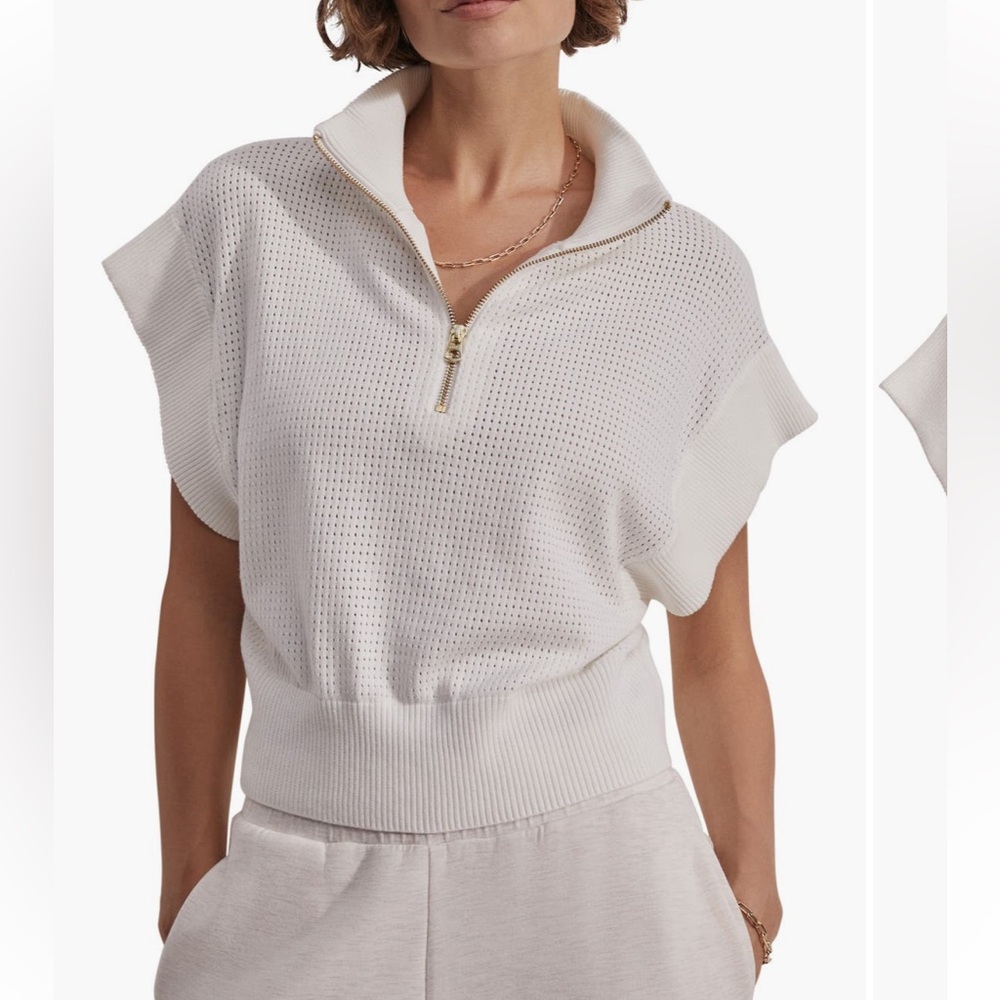 Varley Fulton Half-Zip Crop Knit Pullover White Size Small